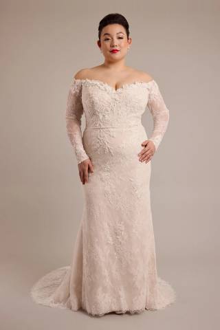 View Oleg Cassini Long Sleeve Lace Mermaid Wedding Dress in all available color and sizes Picture of Long Sleeve Lace Mermaid Wedding Dress